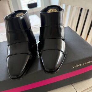 Vince Camuto Black Leather Pointed Ankle Boots